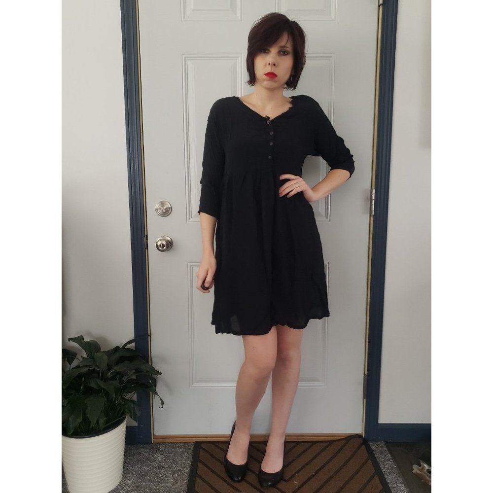 90s Black Rayon Babydoll Dress